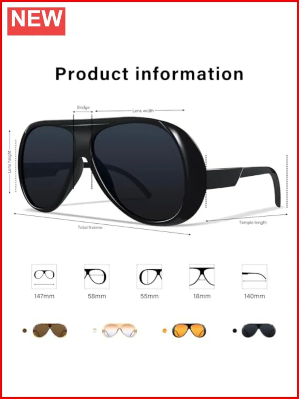 Retro Oversized Square Aviator Sunglasses UV400 Protection Polarized Driving